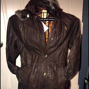 Chokolate Trench style jacket real fur trim.